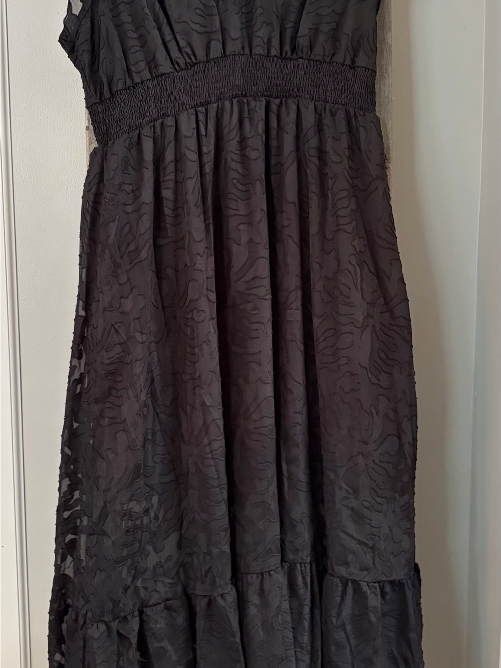 SHEIN Black Textured Maxi Dress with Smocked Waist